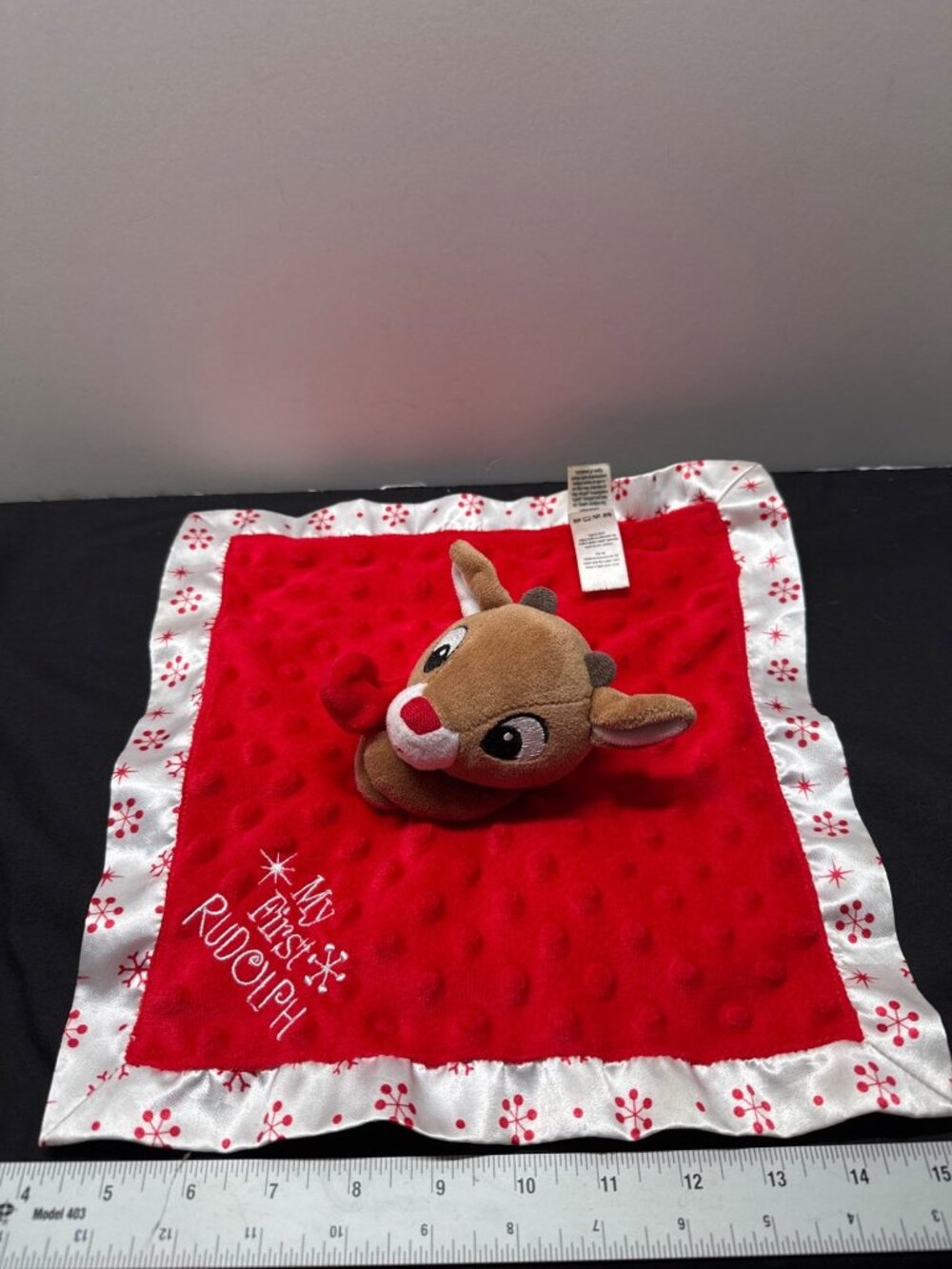 My First Rudolph Red Plush Lovey Blanket With Satin Trim - Baby Gift